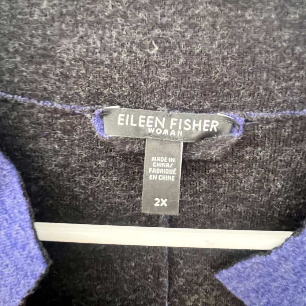 Eileen Fisher Merino Wool Collarless Open Front Cardigan Jacket XXL blue/purple - Picture 3 of 5